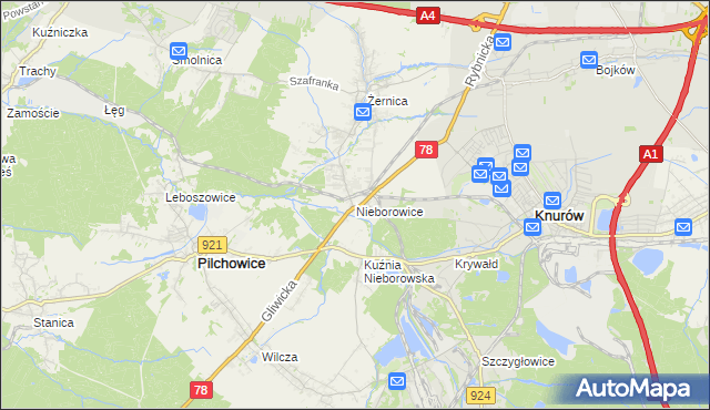 mapa Nieborowice, Nieborowice na mapie Targeo