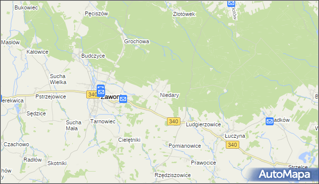 mapa Niedary gmina Zawonia, Niedary gmina Zawonia na mapie Targeo