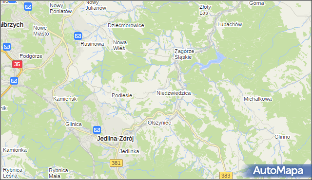 mapa Niedźwiedzica gmina Walim, Niedźwiedzica gmina Walim na mapie Targeo