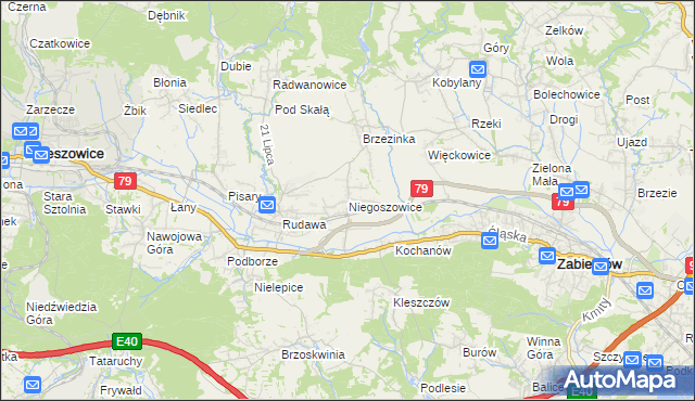 mapa Niegoszowice, Niegoszowice na mapie Targeo