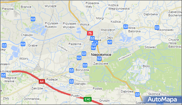 mapa Niepołomice, Niepołomice na mapie Targeo