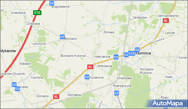 mapa Nieznanice, Nieznanice na mapie Targeo