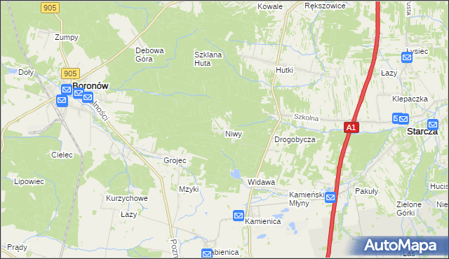 mapa Niwy gmina Woźniki, Niwy gmina Woźniki na mapie Targeo