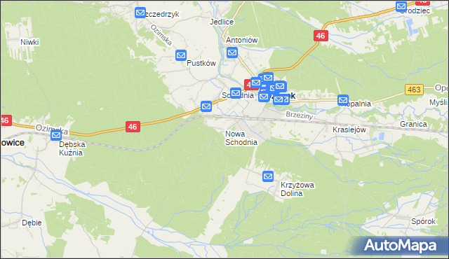 mapa Nowa Schodnia, Nowa Schodnia na mapie Targeo