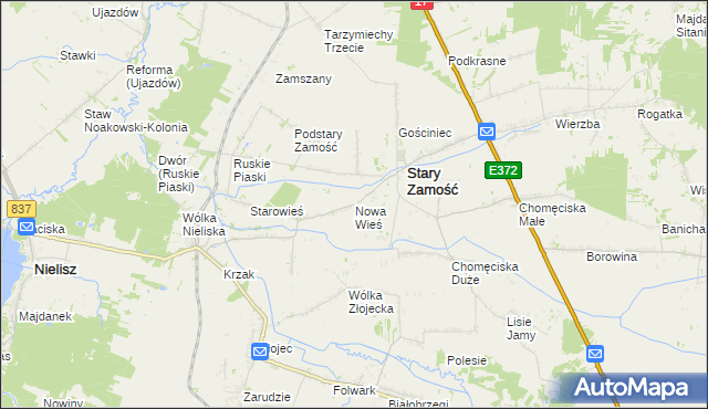 mapa Nowa Wieś gmina Stary Zamość, Nowa Wieś gmina Stary Zamość na mapie Targeo