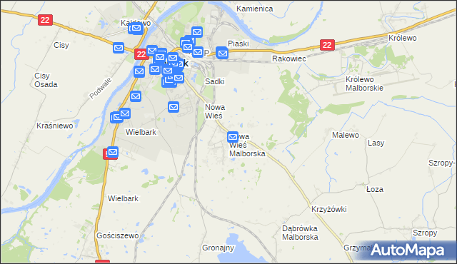mapa Nowa Wieś Malborska, Nowa Wieś Malborska na mapie Targeo