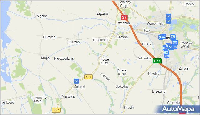 mapa Nowe Kusy, Nowe Kusy na mapie Targeo