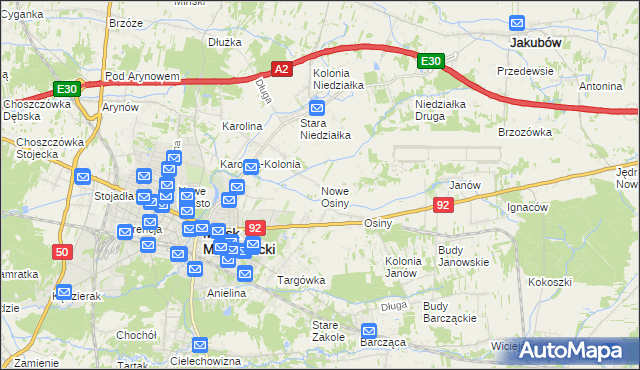 mapa Nowe Osiny, Nowe Osiny na mapie Targeo