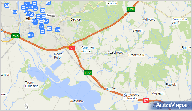 mapa Nowina gmina Elbląg, Nowina gmina Elbląg na mapie Targeo