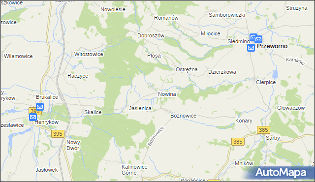 mapa Nowina gmina Ziębice, Nowina gmina Ziębice na mapie Targeo