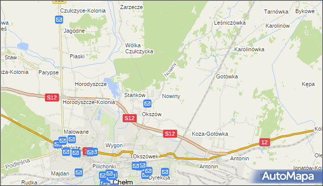 mapa Nowiny gmina Chełm, Nowiny gmina Chełm na mapie Targeo