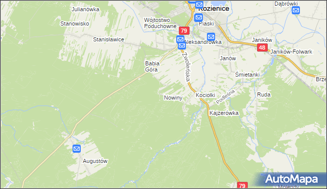 mapa Nowiny gmina Kozienice, Nowiny gmina Kozienice na mapie Targeo
