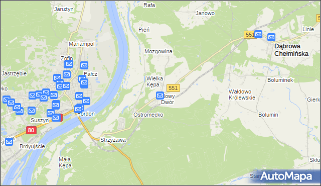 mapa Nowy Dwór gmina Dąbrowa Chełmińska, Nowy Dwór gmina Dąbrowa Chełmińska na mapie Targeo