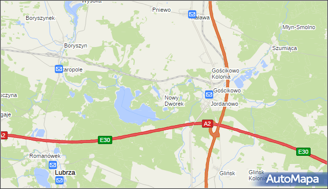 mapa Nowy Dworek gmina Świebodzin, Nowy Dworek gmina Świebodzin na mapie Targeo