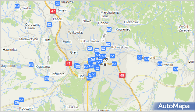 mapa Nowego Targu, Nowy Targ na mapie Targeo