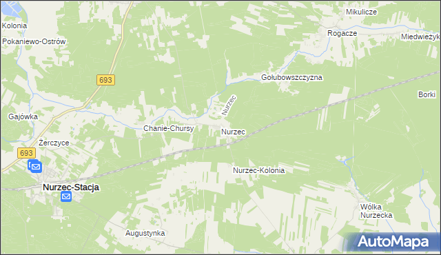 mapa Nurzec gmina Nurzec-Stacja, Nurzec gmina Nurzec-Stacja na mapie Targeo