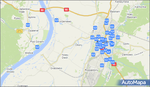 mapa Obory gmina Kwidzyn, Obory gmina Kwidzyn na mapie Targeo