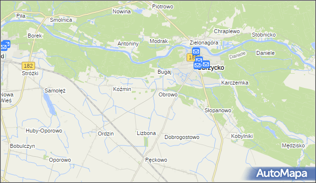 mapa Obrowo gmina Obrzycko, Obrowo gmina Obrzycko na mapie Targeo