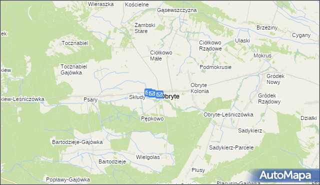 mapa Obryte powiat pułtuski, Obryte powiat pułtuski na mapie Targeo