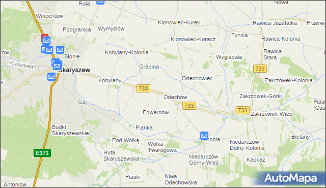 mapa Odechów gmina Skaryszew, Odechów gmina Skaryszew na mapie Targeo
