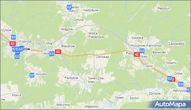 mapa Odrowąż gmina Stąporków, Odrowąż gmina Stąporków na mapie Targeo
