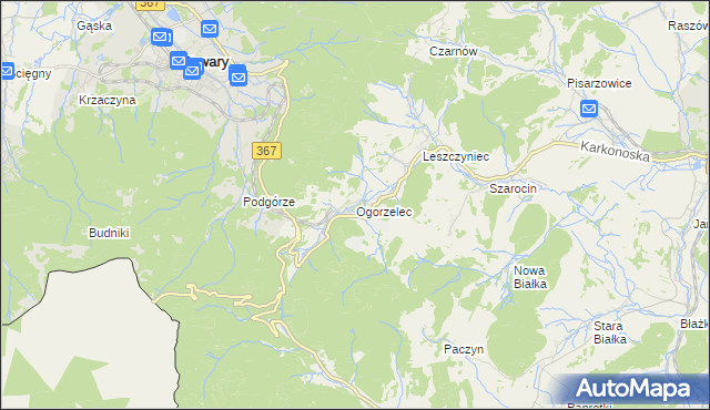 mapa Ogorzelec gmina Kamienna Góra, Ogorzelec gmina Kamienna Góra na mapie Targeo