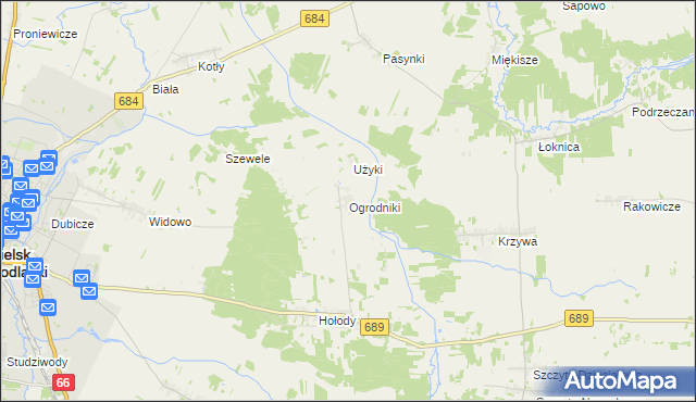mapa Ogrodniki gmina Bielsk Podlaski, Ogrodniki gmina Bielsk Podlaski na mapie Targeo