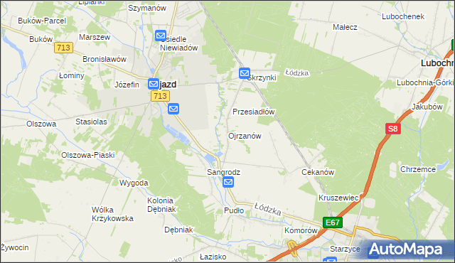 mapa Ojrzanów gmina Ujazd, Ojrzanów gmina Ujazd na mapie Targeo
