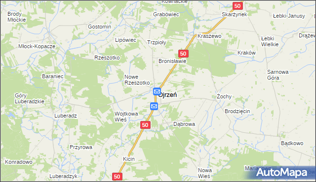 mapa Ojrzeń powiat ciechanowski, Ojrzeń powiat ciechanowski na mapie Targeo