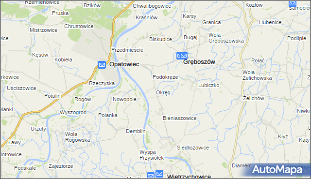 mapa Okręg gmina Gręboszów, Okręg gmina Gręboszów na mapie Targeo