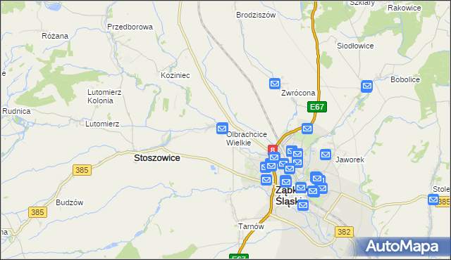mapa Olbrachcice Wielkie, Olbrachcice Wielkie na mapie Targeo