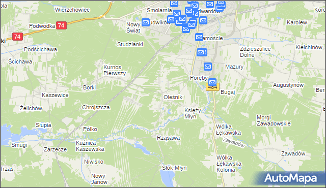 mapa Oleśnik gmina Bełchatów, Oleśnik gmina Bełchatów na mapie Targeo