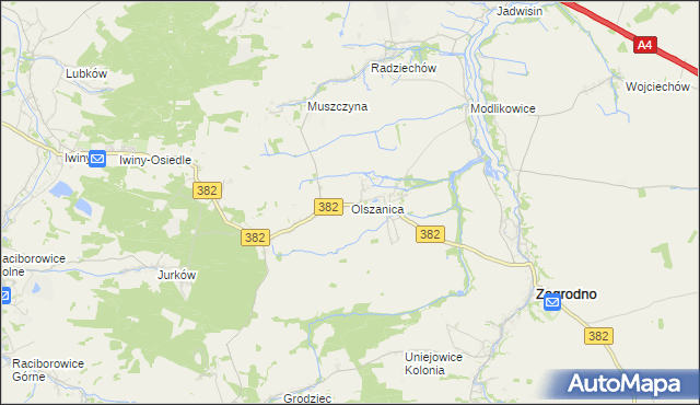 mapa Olszanica gmina Zagrodno, Olszanica gmina Zagrodno na mapie Targeo