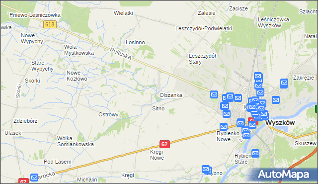 mapa Olszanka gmina Wyszków, Olszanka gmina Wyszków na mapie Targeo