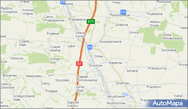 mapa Orłów gmina Słomniki, Orłów gmina Słomniki na mapie Targeo