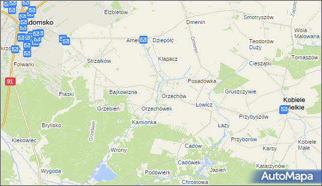 mapa Orzechów gmina Kobiele Wielkie, Orzechów gmina Kobiele Wielkie na mapie Targeo