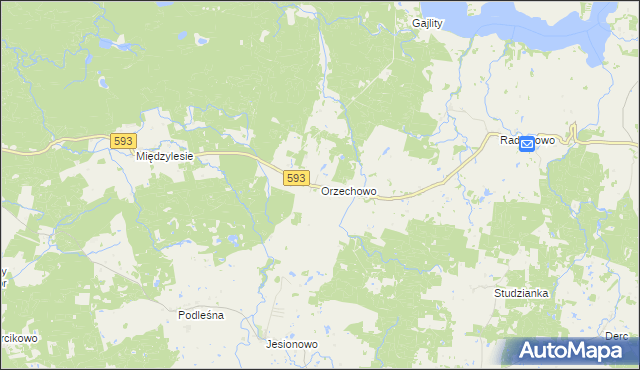 mapa Orzechowo gmina Dobre Miasto, Orzechowo gmina Dobre Miasto na mapie Targeo