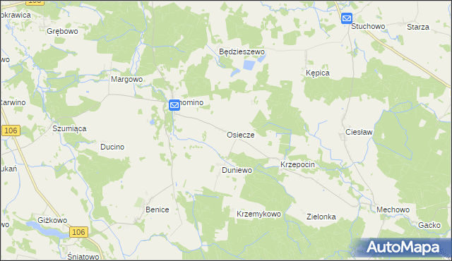 mapa Osiecze gmina Świerzno, Osiecze gmina Świerzno na mapie Targeo