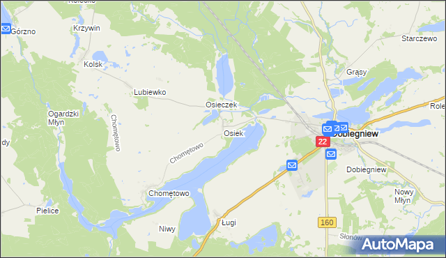 mapa Osiek gmina Dobiegniew, Osiek gmina Dobiegniew na mapie Targeo