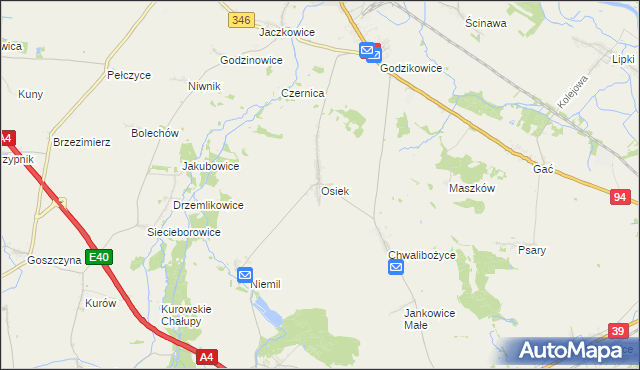 mapa Osiek gmina Oława, Osiek gmina Oława na mapie Targeo
