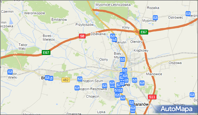 mapa Osiny gmina Kępno, Osiny gmina Kępno na mapie Targeo