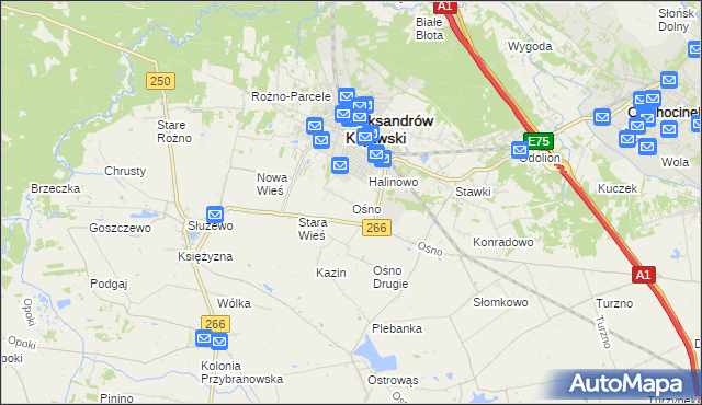 mapa Ośno gmina Aleksandrów Kujawski, Ośno gmina Aleksandrów Kujawski na mapie Targeo