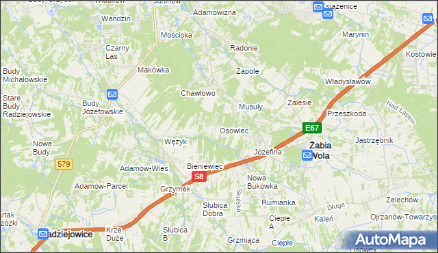 mapa Osowiec gmina Żabia Wola, Osowiec gmina Żabia Wola na mapie Targeo