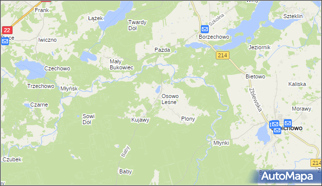 mapa Osowo Leśne, Osowo Leśne na mapie Targeo