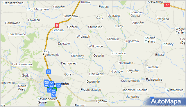 mapa Ossolin gmina Klimontów, Ossolin gmina Klimontów na mapie Targeo