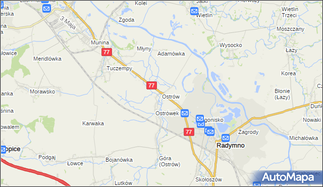 mapa Ostrów gmina Radymno, Ostrów gmina Radymno na mapie Targeo