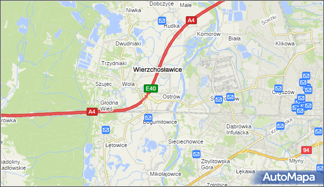 mapa Ostrów gmina Wierzchosławice, Ostrów gmina Wierzchosławice na mapie Targeo