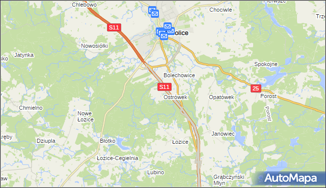 mapa Ostrówek gmina Bobolice, Ostrówek gmina Bobolice na mapie Targeo