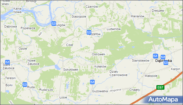 mapa Ostrówek gmina Dąbrówka, Ostrówek gmina Dąbrówka na mapie Targeo