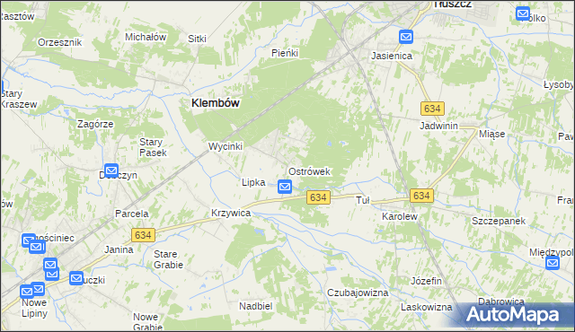 mapa Ostrówek gmina Klembów, Ostrówek gmina Klembów na mapie Targeo